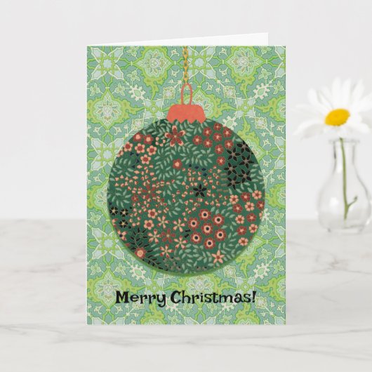 en Groen Ornament Kerst Retro Kaart (Kleine Plant)