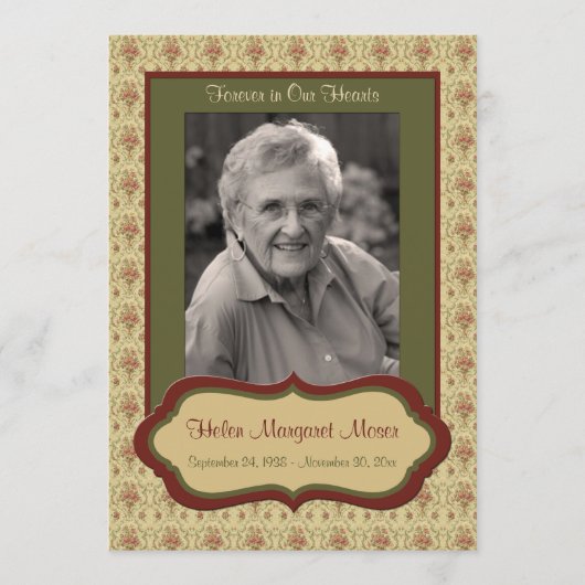 en groene Floral Memorial Kaart met foto (Voorkant)