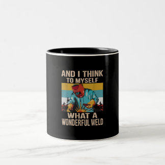 En ik denk voor mezelf wat een geweldige Vintage w Tweekleurige Koffiemok