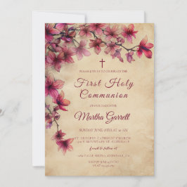  en kersenroze eerste communie kaart
