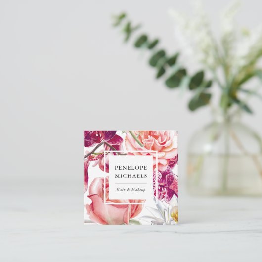  en kleurrijk Floral Square Visitekaartje (Staand voorkant)