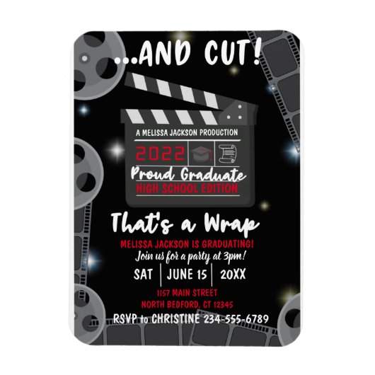 En knip dat is een 'Wrap Afstuderen Black' uitnodi Magneet (Verticaal)