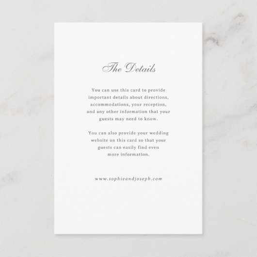 en luxe bruiloft | Witte en grijze details Informatiekaartje (Voorkant)