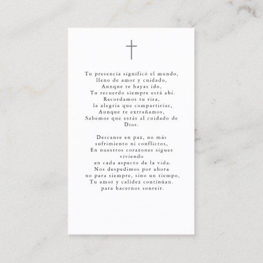 En Memoria | Begrafenisfotokaart in het Spaans Visitekaartje (Achterkant)