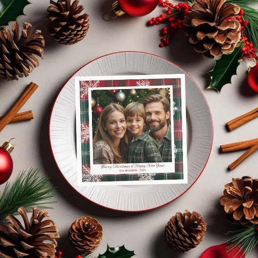  en moderne rode en groene sneeuwvlokken servet