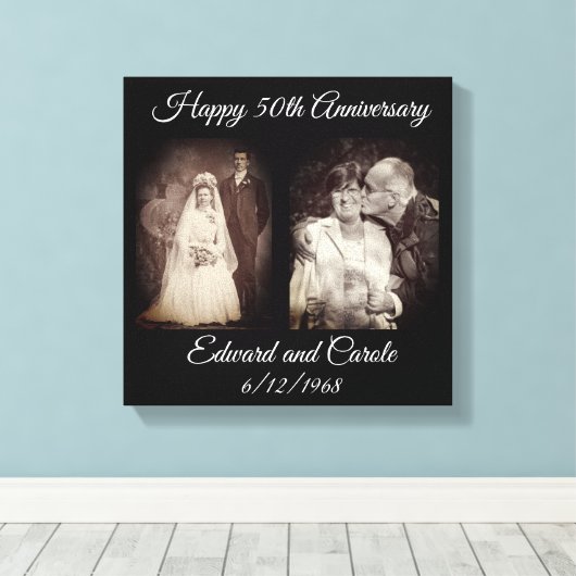  en moderne trouwfoto 50e Jubileum Canvas Afdruk (Insitu (Houten vloer))