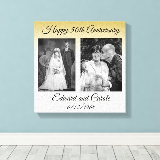  en moderne trouwfoto 50e Jubileum Canvas Afdruk (Insitu (Houten vloer))