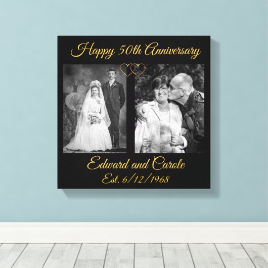  en moderne trouwfoto 50e Jubileum Canvas Afdruk (Insitu (Houten vloer))