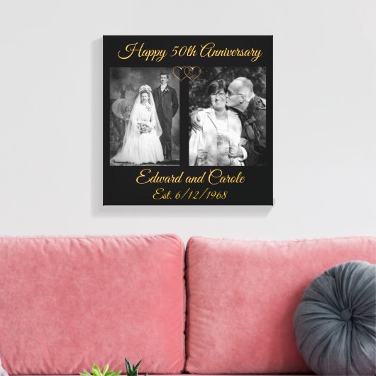  en moderne trouwfoto 50e Jubileum Canvas Afdruk (Insitu (Woonkamer))