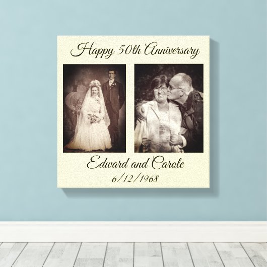  en moderne trouwfoto 50e Jubileum Canvas Afdruk (Insitu (Houten vloer))