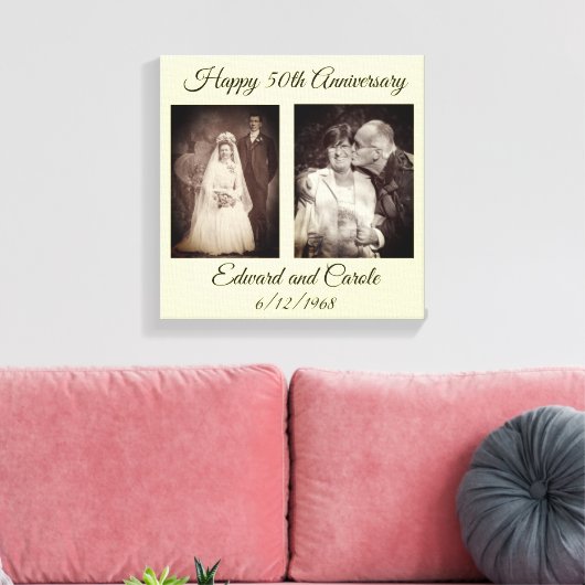  en moderne trouwfoto 50e Jubileum Canvas Afdruk (Insitu (Woonkamer))