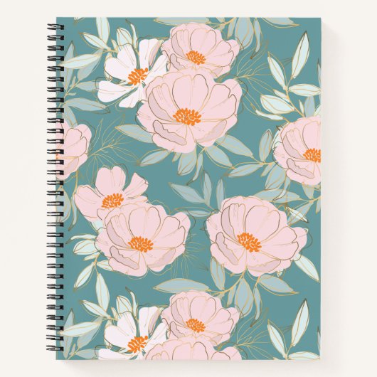 en mooi botanisch patroon blauw notitieboek (Voorkant)