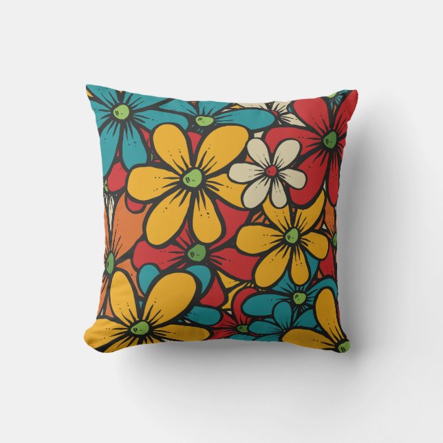  en mooie retro bloemen kussen (Voorkant)