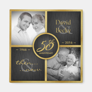En nu 2016 Elegant Black & Gold 50th Wedding Magneet
