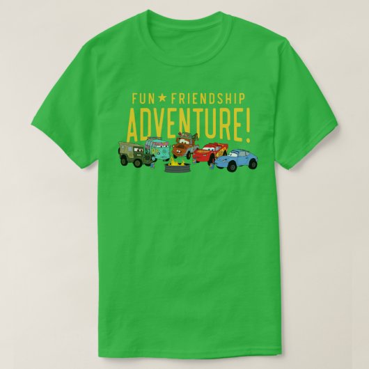 en Pixars Cars Characters Fun Friendship Adventur T-shirt (Design voorkant)