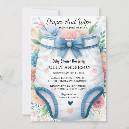 En post pap roze blauwe luier en veeg Baby shower Kaart (Voorkant)