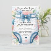 En post pap roze blauwe luier en veeg Baby shower Kaart (Staand voorkant)