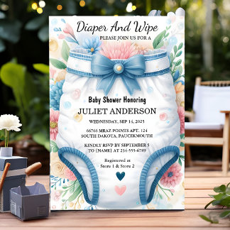 En post pap roze blauwe luier en veeg Baby shower Kaart