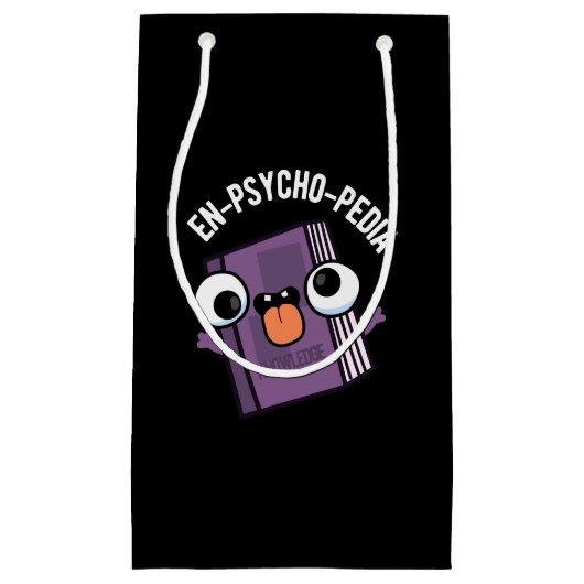 En-psycho-pedia Funny Encyclopedia Pun Dark BG Klein Cadeauzakje (Voorkant)