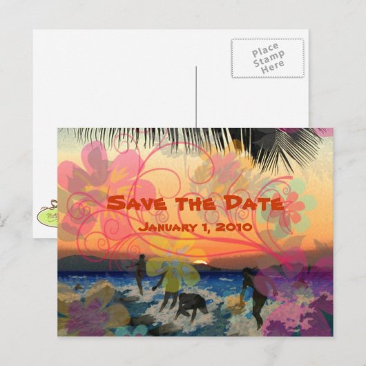 en retro, Save the Date briefkaart (Voorkant / Achterkant)