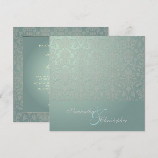  en Romantic Damask Wedding Invitations Kaart (Voorkant / Achterkant)