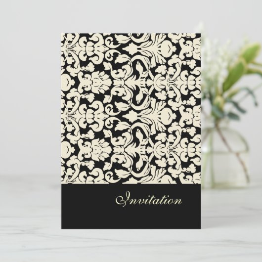  en Romantic Damask Wedding Invitations Kaart (Staand voorkant)