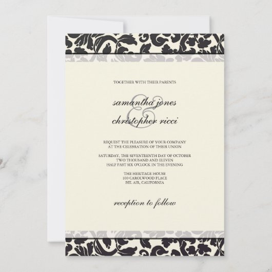  en Romantic Damask Wedding Invitations Kaart (Achterkant)
