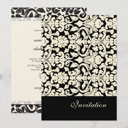  en Romantic Damask Wedding Invitations Kaart (Voorkant / Achterkant)