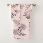 en romantische zwarte roze monogrammen bad handdoek (Insitu)