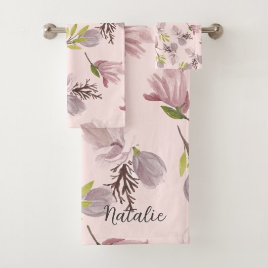 en romantische zwarte roze monogrammen bad handdoek (Insitu)