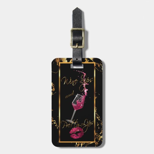 🍷 en  roze lips 👄 bagagelabel (Voorkant verticaal)