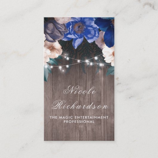  en Russische marine en Royal Blue Floral Boho Visitekaartje (Voorkant)