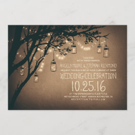 en rustieke Mason Jar String Lights Bruiloft Kaart