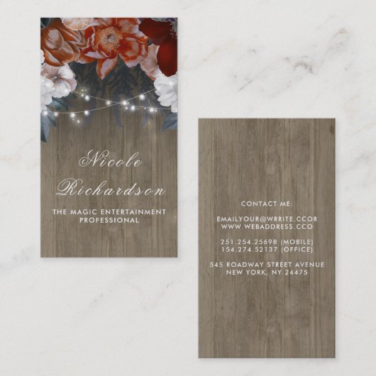  en rustieke Plum en Bourgogne Floral Boho Visitekaartje (Voorkant / Achterkant)