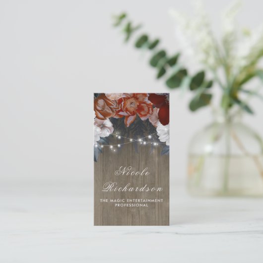  en rustieke Plum en Bourgogne Floral Boho Visitekaartje (Staand voorkant)