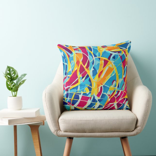  en schattig abstract retro Hedendaags Blauw Kussen (Stoel)