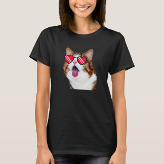 En Schattige Kat Gezicht Kat Met Bril T-shirt
