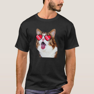 En Schattige Kat Gezicht Kat Met Bril T-shirt