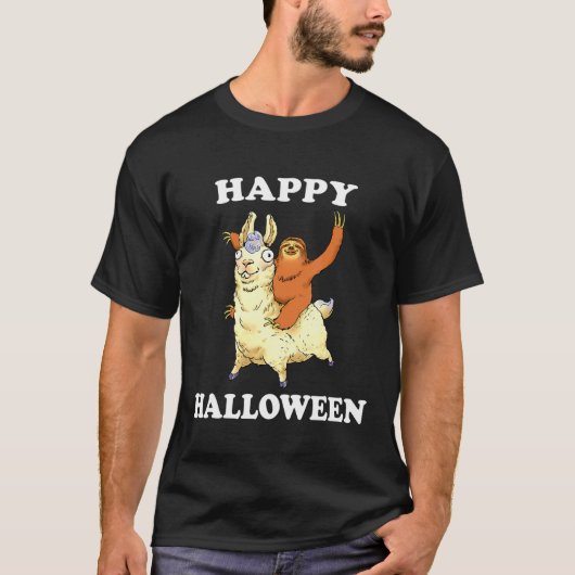 en Schattigee Happy Halloween Sloth Riding Llama T-shirt (Voorkant)