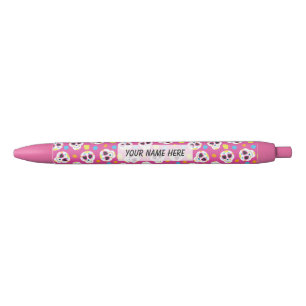 en Schattigee Sugar Skulls op roze gepersonalisee Zwarte Inkt Pen