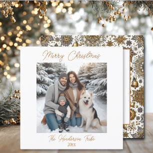 en simplistische gouden familie foto kerst feestdagenkaart