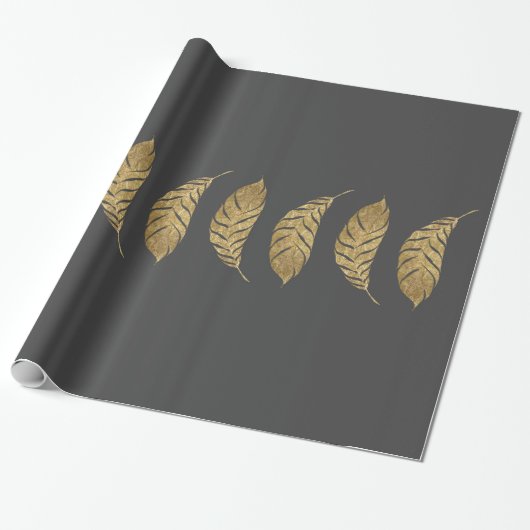 en Swanky Faux Gold Leaf Stripe on Black Cadeaupapier (Uitgerold)
