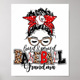 En Trots honkbal oma Messy Bun Leopard Poster