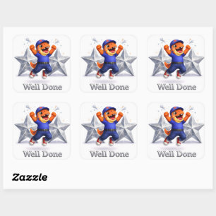 En twee zilveren sterren goed gedaan zes grote sti vierkante sticker