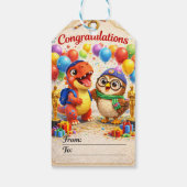 En uil, dinosaurus en uil gefeliciteerd cadeaulabel (Achterkant)