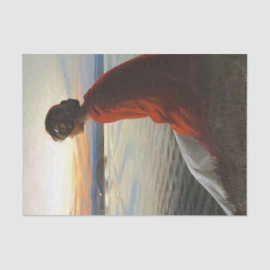 En ung Kvinde Betragter et Sankthansbål Tissuepapier (Voorkant)