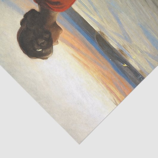 En ung Kvinde Betragter et Sankthansbål Tissuepapier (Detail)