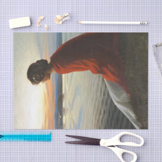 En ung Kvinde Betragter et Sankthansbål Tissuepapier (Craft)