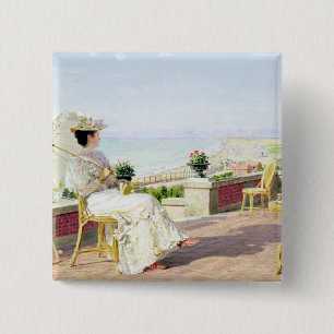 En vakantie vierkante button 5,1 cm