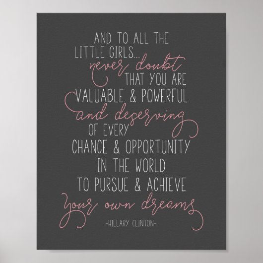 En voor alle meisjes Hillary Clinton Quote Poster (Voorkant)
